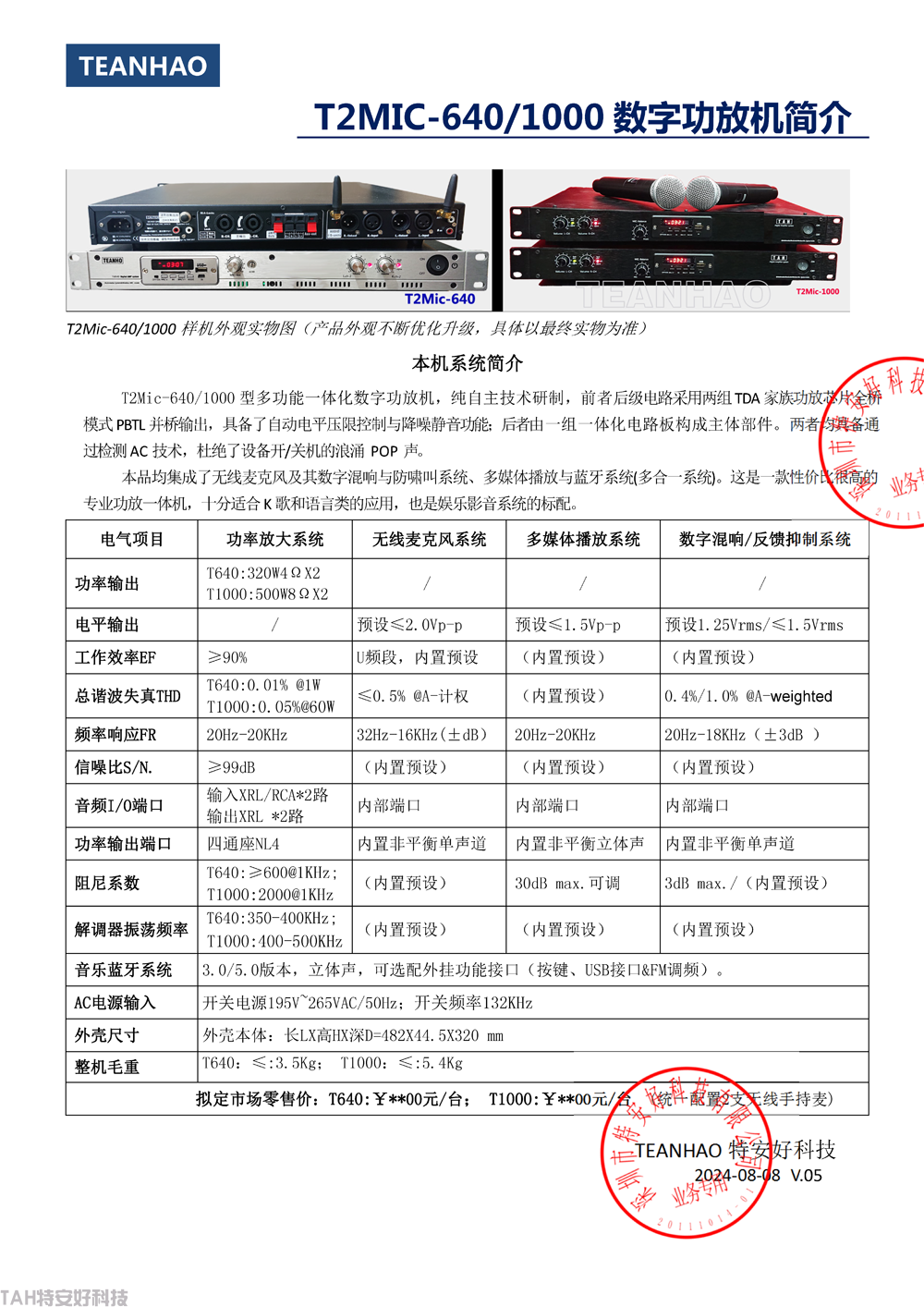 T2Mic-640/1000機架式專業(yè)數字功放一體機(圖2)